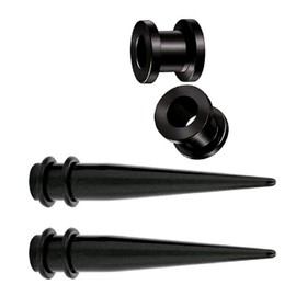 FANBODTA Stainless Steel Ear Gauge Taper Stretching and Single Flare Plugs Flesh Kit (1G - 7mm) 2 Tapers & 2 Steel Tunnels (4 Pieces) Tunnels Ear Stretching Kit Gauges Plugs
