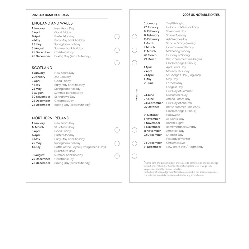 2026 Week on one page diary & lined notes organiser