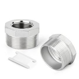 GORAGUCHI - 2 bujes hexagonales reductores de acero inoxidable 304, 2 pulgadas NPT macho x 1-1/4 pulgadas NPT hembra, adaptador de tubo reductor para aire, combustible, agua, gas/aceite