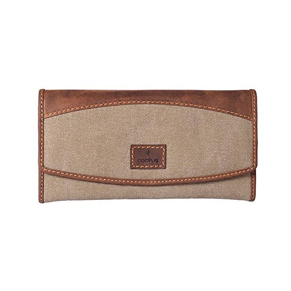 Cactus Ladies Slim Khaki Canvas Flap Over Purse Wallet Mala