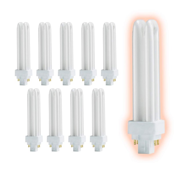 GoodBulb 13 Watt CFL Light Bulbs | 4 Pin G24Q-1 Base 4100K Cool White | 13W High Output 900 Lumens | Double Tube Compact Fluorescent Light Bulbs Plug-in | 10 Pack