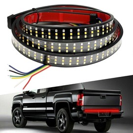 60 Inch Tailgate Light Bar Triple Row Tail Light Bar for Pickup Trailer SUV RV Van Full Function Red Brake White Reverse Amber Turn Signal Double Flash Light(60 inch)