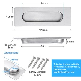 Wjelet 2 Pcs Flush Door Handles, Concealed Embedded Flush Sliding Door Pull Handles, Stainless Steel Rectangular Handle,with Hidden Screws for Cabinet, Drawer, Wardrobe