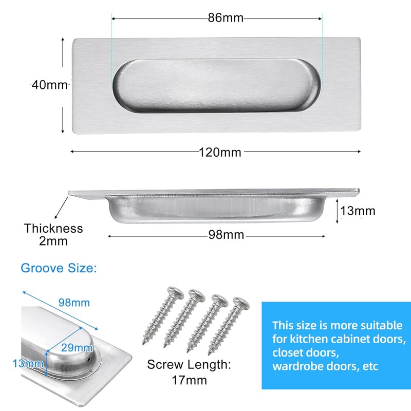 Wjelet 2 Pcs Flush Door Handles, Concealed Embedded Flush Sliding