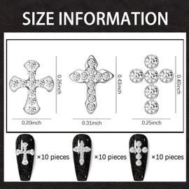 SILPECWEE 30pcs 3 Style Cross Nail Charms 3D Cross Charms for Nails Silver Nail Jewels Nail Art Charms Flat-Back Nail Rhinestone Crystal Diamond Nail Art Decoration Nails Accessories