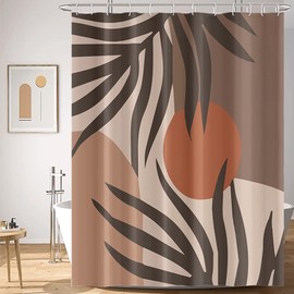 Umpoo Abstract Mid Century Shower Curtain Boho Brown Leaves Chocolate Sun Shower Curtain for Modern Minimalist Aesthetic Bathroom Decor Waterproof Polyester with Hooks, 72x72 Inch