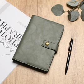 Wonderpool Leather Diary Refillable Notebook Spiral Journal Binder Portfolio - Dot Grid Paper & Inner Pockets for Travel Work and Personal Organizer (Green, A6)