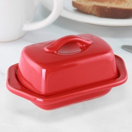 Chantal Ceramic Mini Butter Dish, Set of 4, 5 inch, True Red