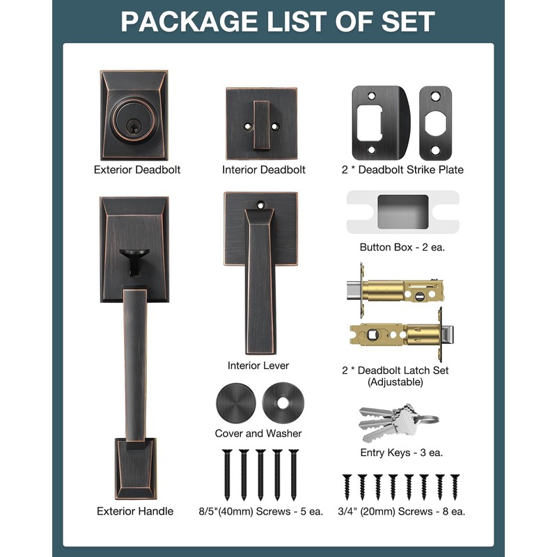 Calzibeno Modern Oil Rubbed Bronze Front Door Lock Set for