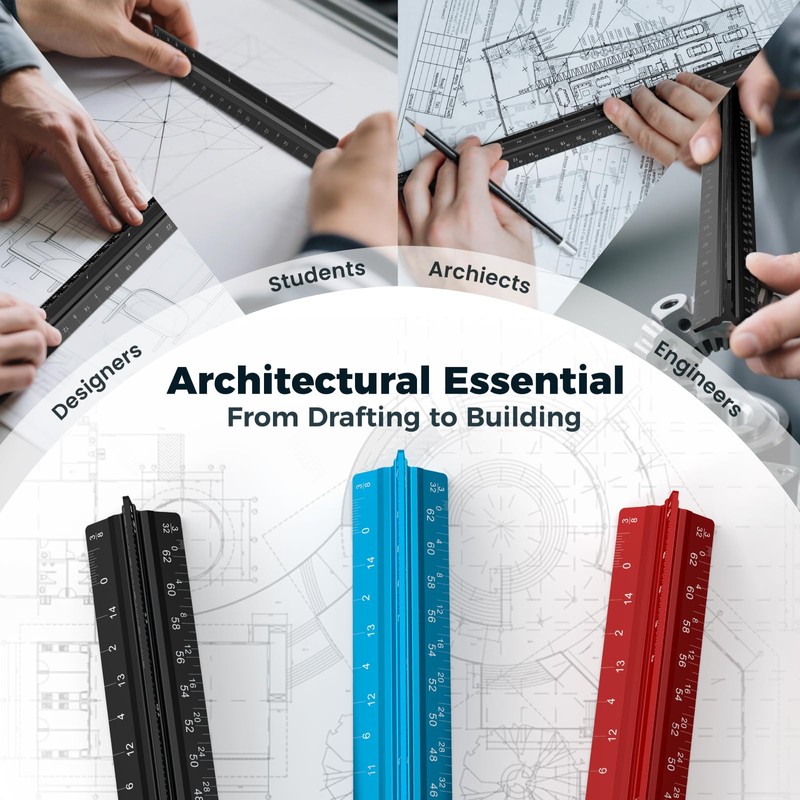 Rena Chris 2PCS Architectural Scale Ruler: 12" Imperial Aluminum Alloy