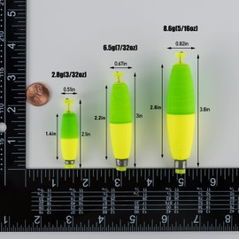 Alwonder Weighted Bobbers for Fishing 10PCS, Cigar Fishing Bobbers EVA Foam Weighted Snap-on Floats, Fishing Corks Floaters Buoys for Crappie Bass Panfish Bluegills Trout S Yellow&Green