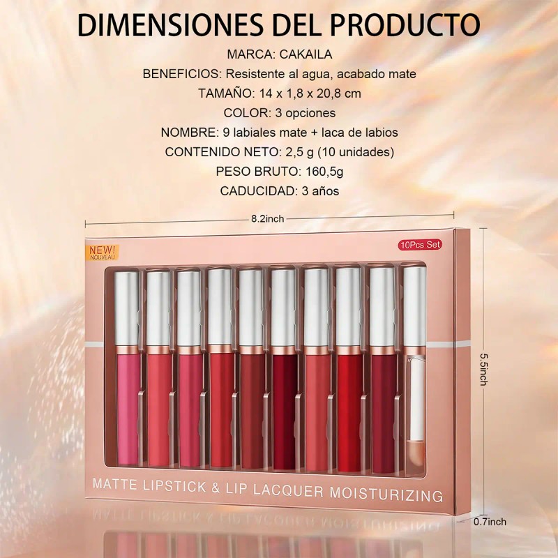 10 Pcs Brillos Labiales Mixed Impermeables Larga Duracion