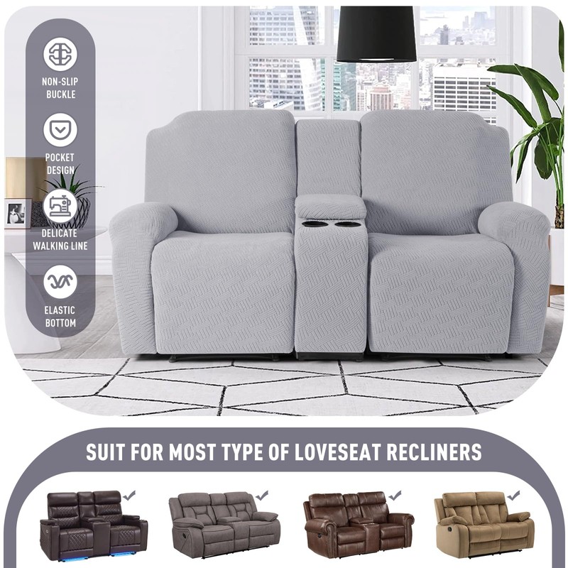 KinCam Loveseat Recliner Covers with Middle Console Slipcover, Recliner Sofa