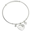 Sterling Silver Cubic Zirconia Love Heart Dangle Charm Bangle Bracelet,