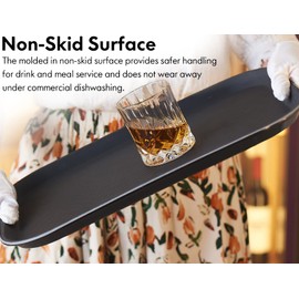 CURTA 2-Pack Restaurant Grade Non-Slip Trays, NSF, 16 Inch x 12 Inch, Plastic Rubber Lined Anti-Skid Rectangular Serving Tray, Black