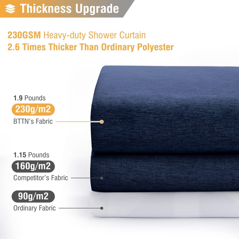 BTTN Navy Blue Shower Curtain - Linen Textured Heavy Duty