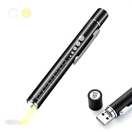 ALEOED USB Rechargeable Pen Light Black Reusable LED Penlight for Students Doctors Nurses with 2 Light LED Sources, Extra Warm Light Bulb, Pocket Clip