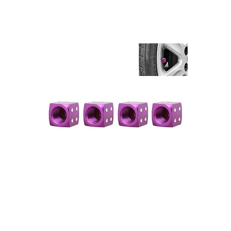 Set of 4 Shiny Purple Cube Valve Caps for Cars