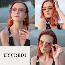 Hycredi Rimless Rectangle Sunglasses Men Women Retro Frameless Square Shade Y2k Sun Glasses Tinted Eyewear-Red+Black