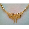 Unbranded IVORY GLASS PEARL NECKLACE WITH CRYSTAL BUTTERFLY GOLD FINISH