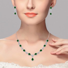 Clearine Women's Jewellery Set Wedding Bridal Cubic Zirconia Teardrop Flower Bridal V Necklace Earrings Set, Brass Crystal Brass, Cubic Zirconia