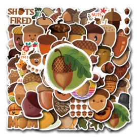 55pcs Acorn Cartoon Stickers; Fall Food Cute Cartoon Aesthetic Vinyl Waterproof Stickers for Laptop Bumper Skateboard Water Bottles Computer Phone Stickers for Kids Teens Party Favors (Acorn)