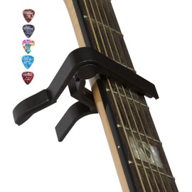 AKORD Quick Change Single-Handed Guitar Capo Plus 5 picks - Black