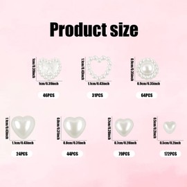 White Beads Heart Nail Charms 460 Pieces Mixed Size Round Nail Beads Flat Back Nail Decoration for Manicure DIY Crafts Jewelry Accessories