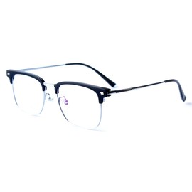 LOOVILEN Titanium Browline Full-Rim Glasses for Men,Prescription EyeGlasses Frames – Business & Retro Style – 53mm Lenses w/Demo Lens (Black)