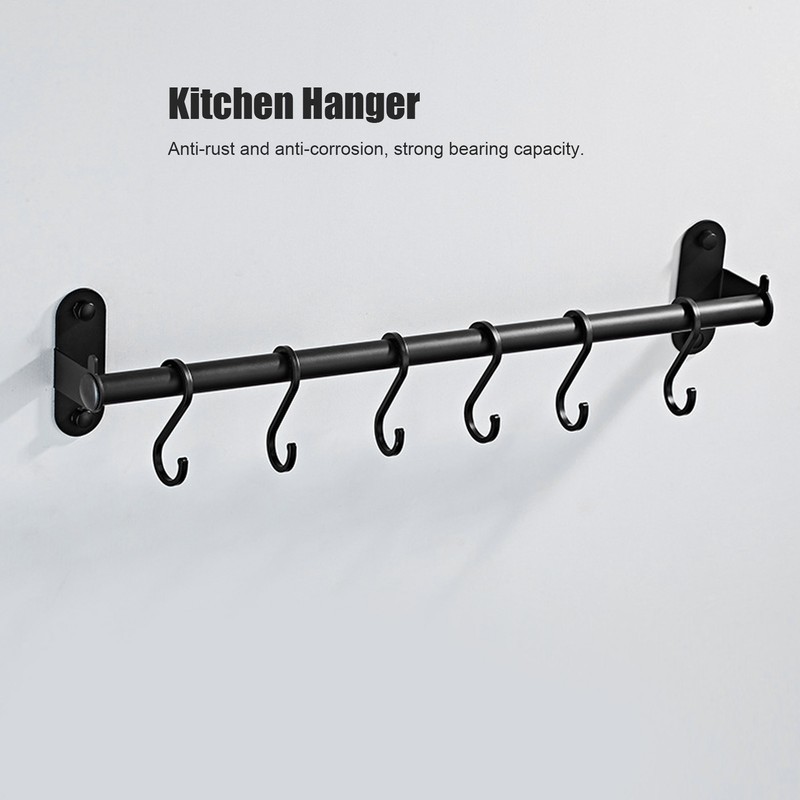 40cm 6 Hooks Pot Lid Hanger Punch WallMounted Storage Holder