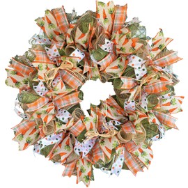 Easter Carrot, Polka Dot & Plaid Deco Mesh Front Door Wreath, Spring Decor, Rabbit Decoration, Modern Farmhouse