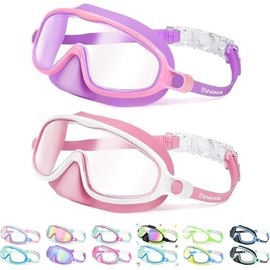 Vvinca - 2 anteojos de natación para niños con cubierta para la nariz, máscara de buceo de visión amplia, antivaho, UV, anti rotos para niños de 3 a 6