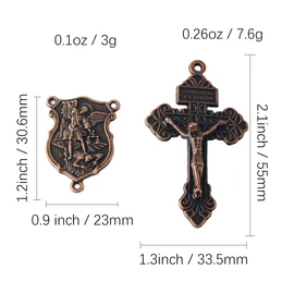 Luomu 4 Sets of Saint Michael Centerpiece and Pardon Crucifix for DIY Making Rosary (Anti-Copper)