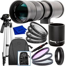 Ultimaxx 420-800mm (w/Converter 840-1600mm) f/8.3-16 Manual Telephoto T-Mount Lens Kit for EOS Rebel T5i, T6, T7, T6i, T6s, T7i, T8i, SL2, SL3, 60D, 70D, 77D, 80D, 90D, 5D Mark IV, 7D Mark II & More