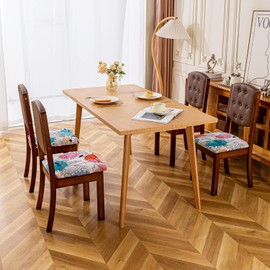 ZHILING Stretch printing Chair Seat Covers for Dining Room Set of 4, Elastic Dining Chair Seat Protector Cover Removable Washable Chair Slipcovers with Ties