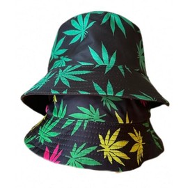 Leaf Print Bucket Hat Comfortable Colored Weed Bucket Hat Sun Protection Brim Fishing Beach Fisherman Durable Hats Reversible Double Side Wear- 2 Pack