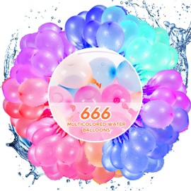 Pack of 666 Water Balloons, Water Bombs, Reusable Water Bombs, Self-Closing, Colourful Mixed Water Balloons, Quick Fill Water Bomb Set, for Water Features, Beach Party