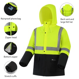 Rain Coat for Men & Women Waterproof Reflective Heavy Duty Safety Jacket Suit Outdoor Work Fishing Rain Gear(Fluorescent,X-Large)