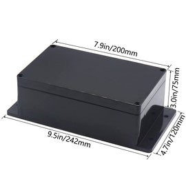 Zulkit Junction Box ABS Plastic Dustproof Waterproof IP65 Universal Electrical Boxes Project Enclosure with Fixed Ear Black 7.87 x 4.72 x 2.95 Inch (200 x 120 x 75 mm)(Pack of 1)