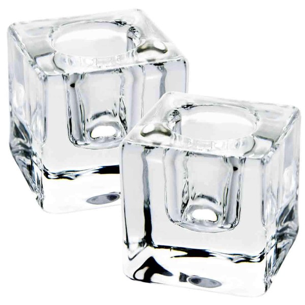 AGLARY Square Glass Taper Candle Holder Set of 2, Ideal Gift for Dining Table, Wedding, Christmas and Party.
