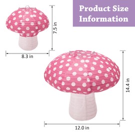 4Pcs Mushroom Shaped Paper Lanterns, Windspeed Large Paper Lantern Mushroom Shaped Paper Lantern For Nursery Garden Christmas Party Decoration 8 inch, 12 inch (Pink)
