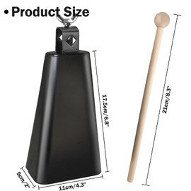 Steel Cowbell with Stick, Noise Makers Hand Metal Percussion Cow Bells for Drum Set (8")
