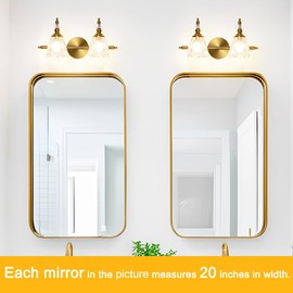 Ditoon Brass Vanity Light, Farmhouse Brushed Gold Bathroom Light Fixtures, 2 Light Bathroom Vanity Lights, Flower Glass Shade Wall Sconce Lighting
