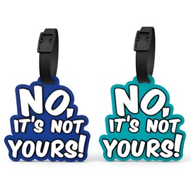 Luggage Tags for Suitcases, 2 Pack Funny Warning Silicone ID Labels with Name Cards, Navy Blue No Its Not Yours Bag Identifiers for Carry On, Backpacks and Travelers