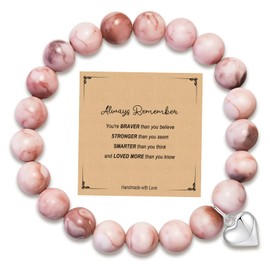 Zerobe Heart-shaped Pendant Natural Stone Bracelet for Women - Faith&Birthday Gifts for Teens Girl, Best Friends, Godmothers, and Secret Sisters (Always)