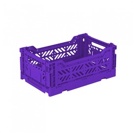Ay-Kasa Folding Crate, Sturdy Folding Box, Plastic, Stackable, Purple, Mini (27 x 17 x 11 cm)