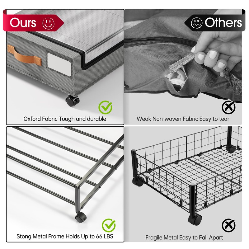 Yecaye Under Bed Storage with Wheels, 2 Pack Under Bed