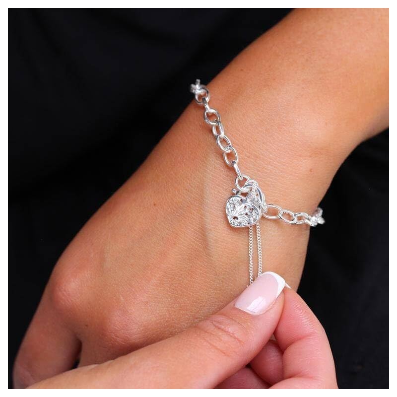 Sterling Silver Belcher Chain Pendant Bracelet with Heart Padlock 6"