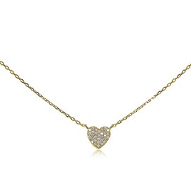 Hoops & Loops 925 Sterling Silver Cubic Zirconia Heart Tiny Choker Necklace for Women Teen Girls, Yellow Gold