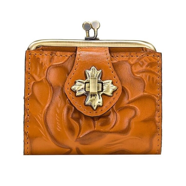 Patricia Nash Casella Leather Bifold Wallet (Cognac Rosetool)